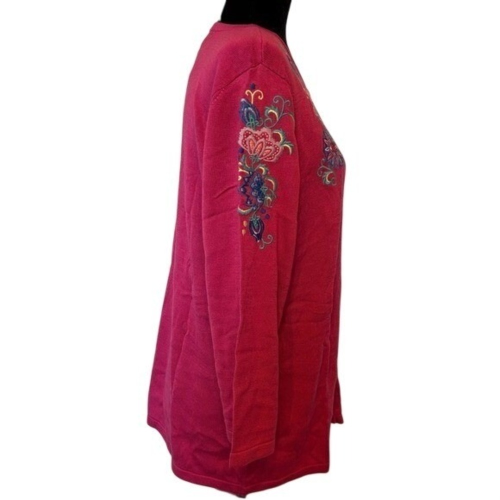 NIB Norm Thompson Pink Berry with Floral Embroidery Cardigan Sweater Size‎ Large - Picture 3 of 5